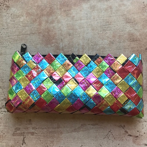 SALE! multicolored handmade plastic wrapper clutch - Picture 1 of 6
